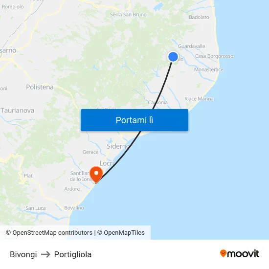 Bivongi to Portigliola map