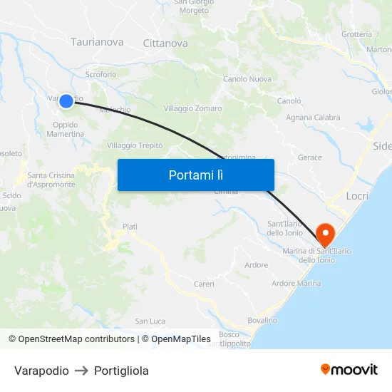Varapodio to Portigliola map