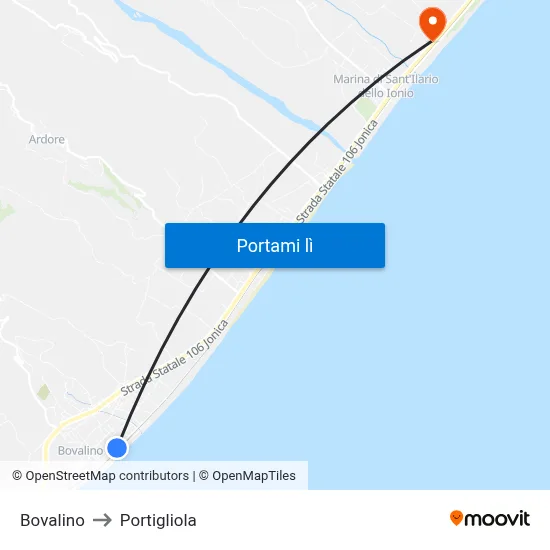 Bovalino to Portigliola map