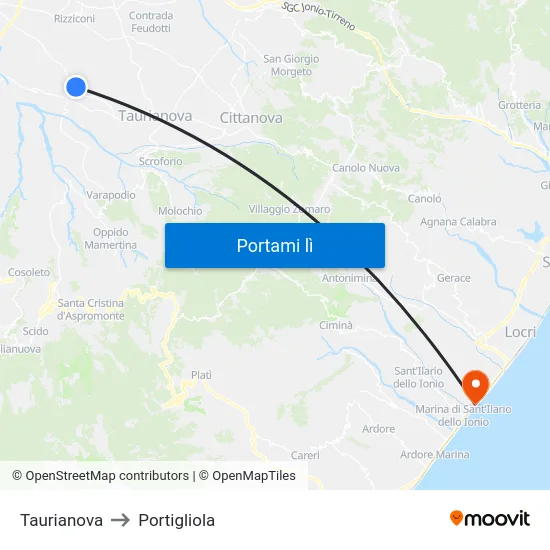 Taurianova to Portigliola map