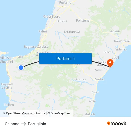 Calanna to Portigliola map