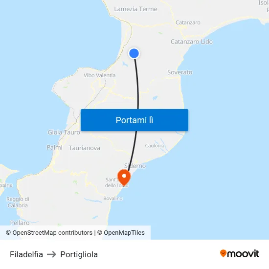 Filadelfia to Portigliola map