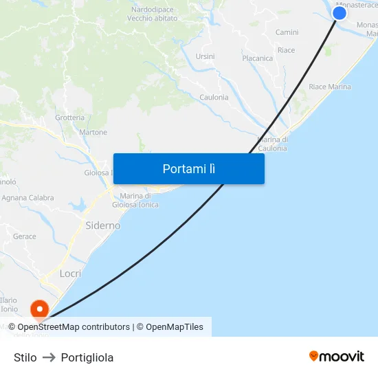 Stilo to Portigliola map