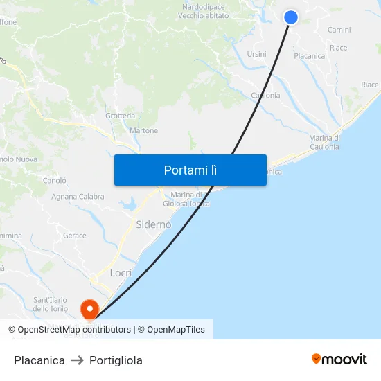 Placanica to Portigliola map