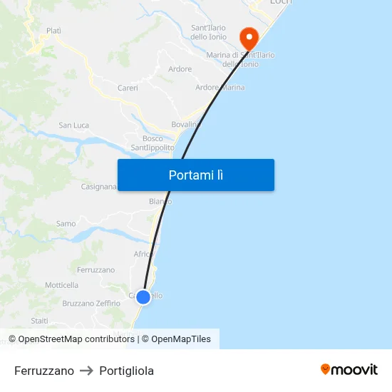 Ferruzzano to Portigliola map
