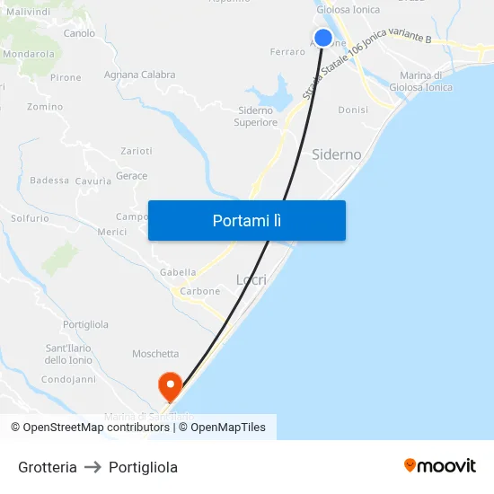 Grotteria to Portigliola map