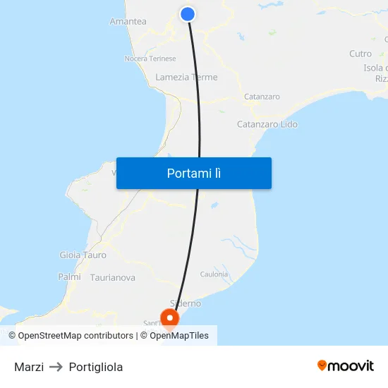 Marzi to Portigliola map
