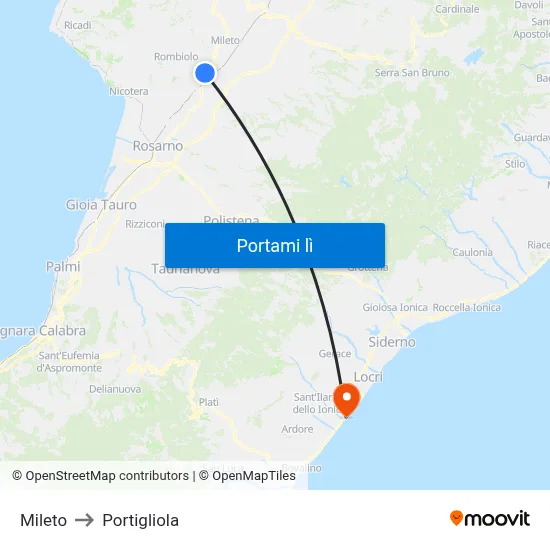 Mileto to Portigliola map