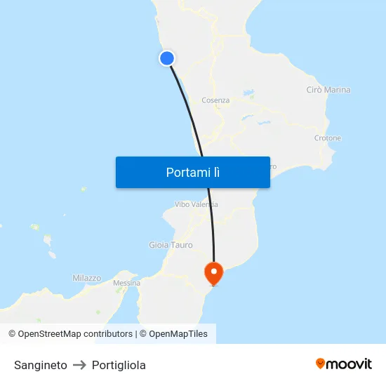 Sangineto to Portigliola map