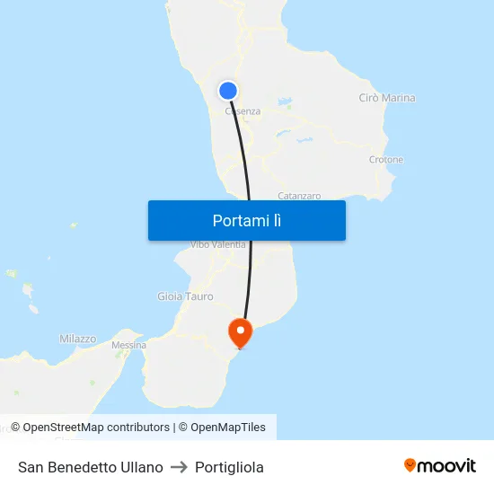 San Benedetto Ullano to Portigliola map