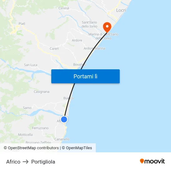 Africo to Portigliola map