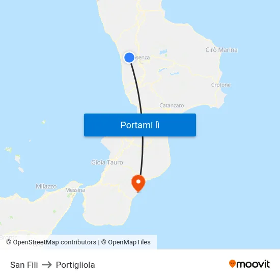 San Fili to Portigliola map