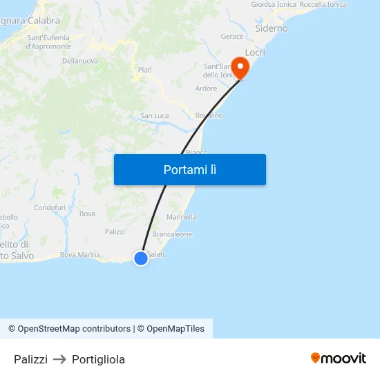 Palizzi to Portigliola map