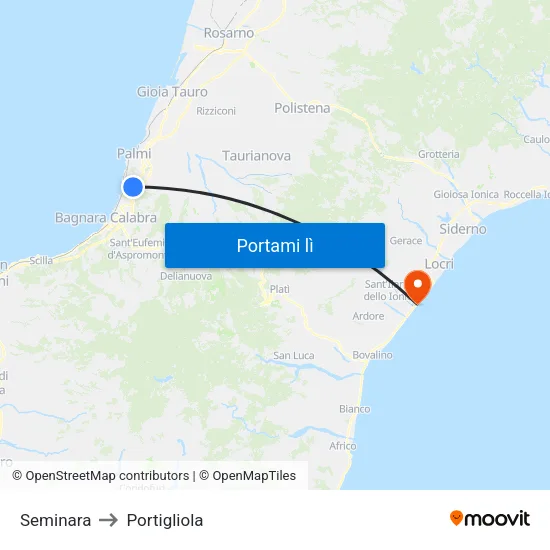 Seminara to Portigliola map