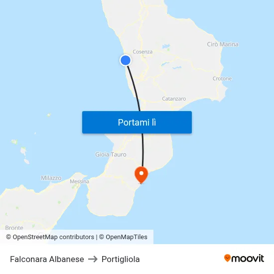 Falconara Albanese to Portigliola map