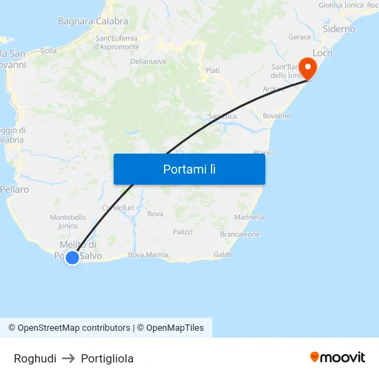Roghudi to Portigliola map