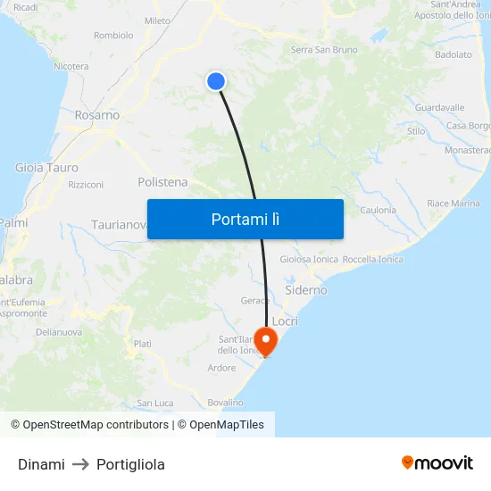 Dinami to Portigliola map