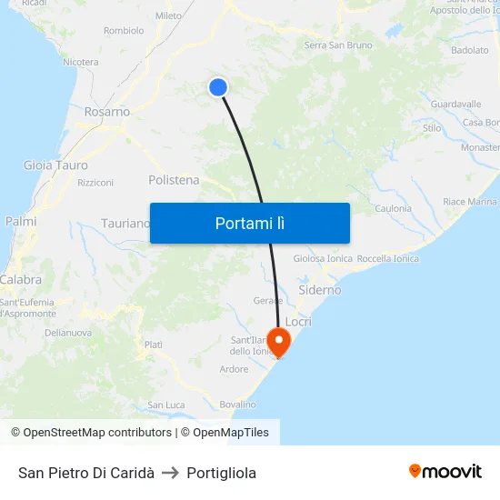 San Pietro Di Caridà to Portigliola map