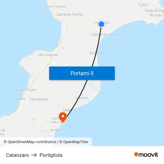 Catanzaro to Portigliola map