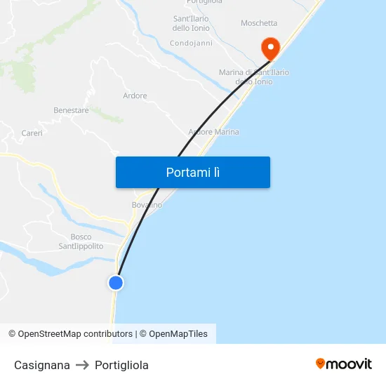 Casignana to Portigliola map