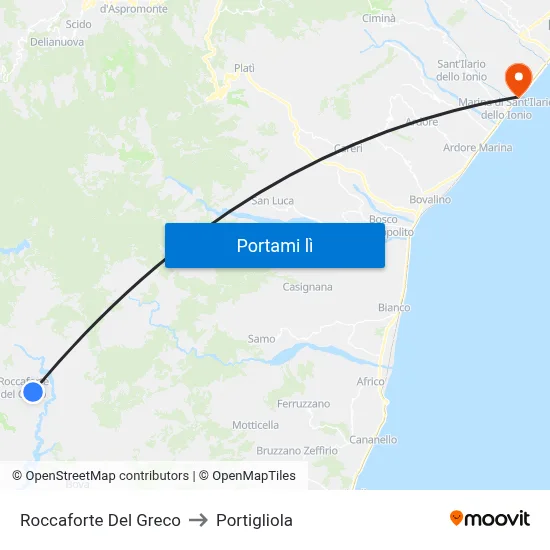 Roccaforte Del Greco to Portigliola map