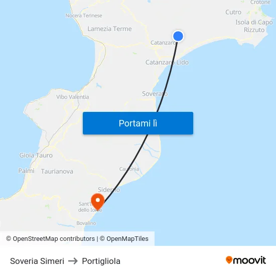 Soveria Simeri to Portigliola map