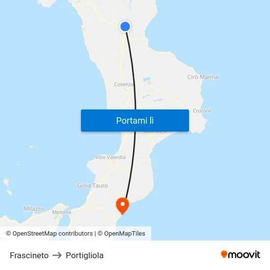 Frascineto to Portigliola map