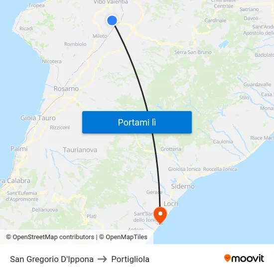 San Gregorio D'Ippona to Portigliola map