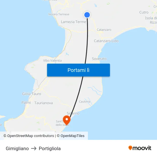 Gimigliano to Portigliola map