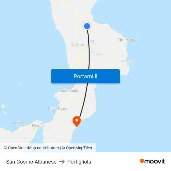 San Cosmo Albanese to Portigliola map