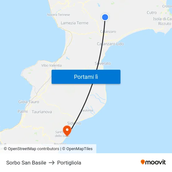 Sorbo San Basile to Portigliola map