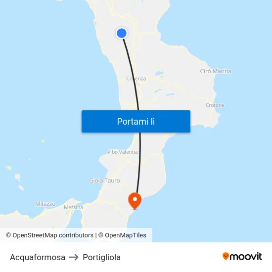 Acquaformosa to Portigliola map