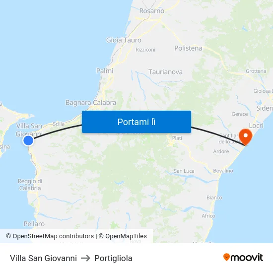 Villa San Giovanni to Portigliola map