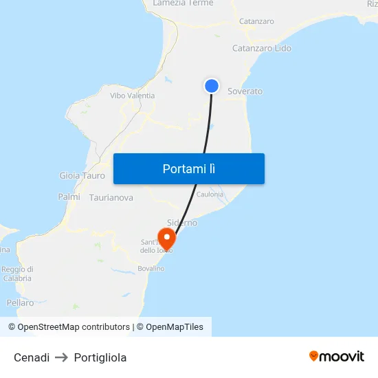 Cenadi to Portigliola map