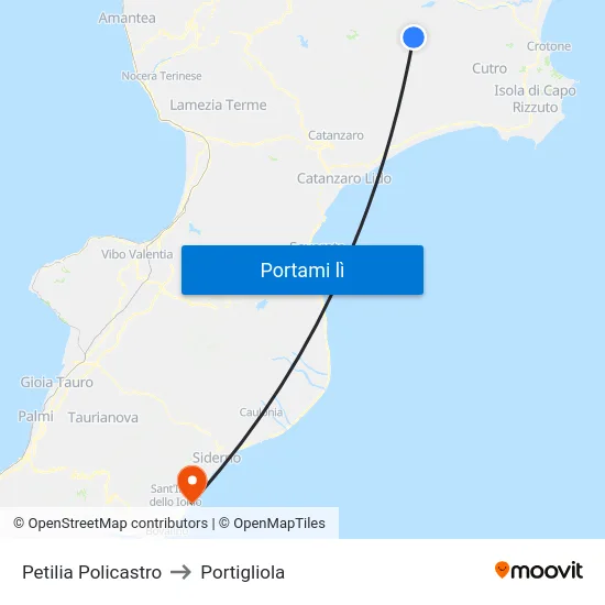 Petilia Policastro to Portigliola map