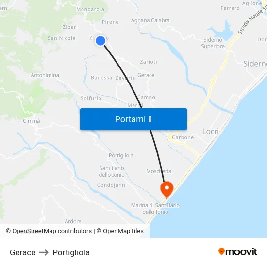 Gerace to Portigliola map