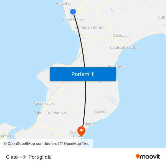 Cleto to Portigliola map