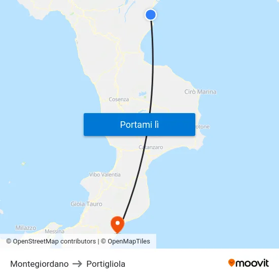 Montegiordano to Portigliola map