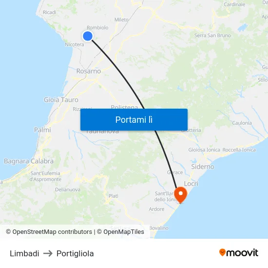 Limbadi to Portigliola map