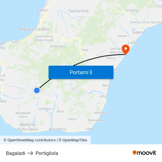 Bagaladi to Portigliola map