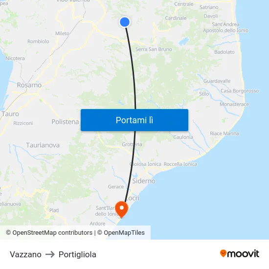 Vazzano to Portigliola map