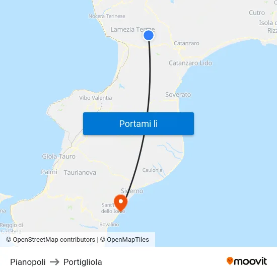 Pianopoli to Portigliola map