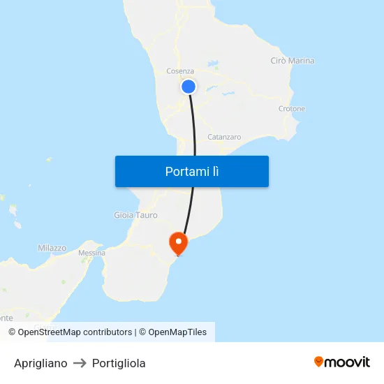 Aprigliano to Portigliola map