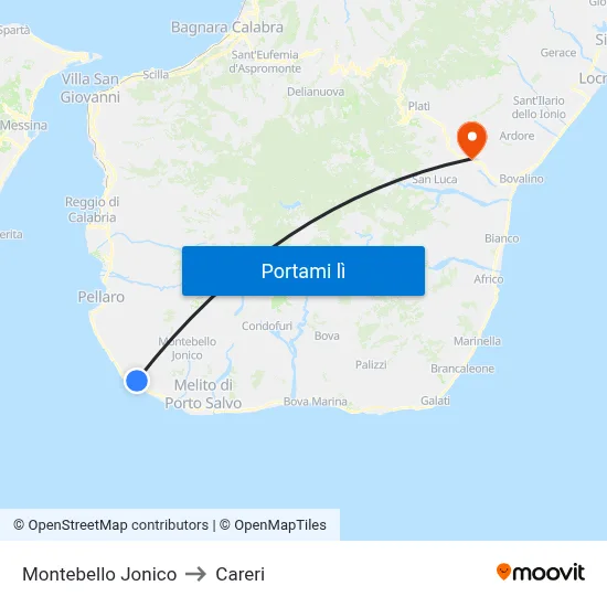 Montebello Jonico to Careri map