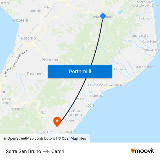 Serra San Bruno to Careri map