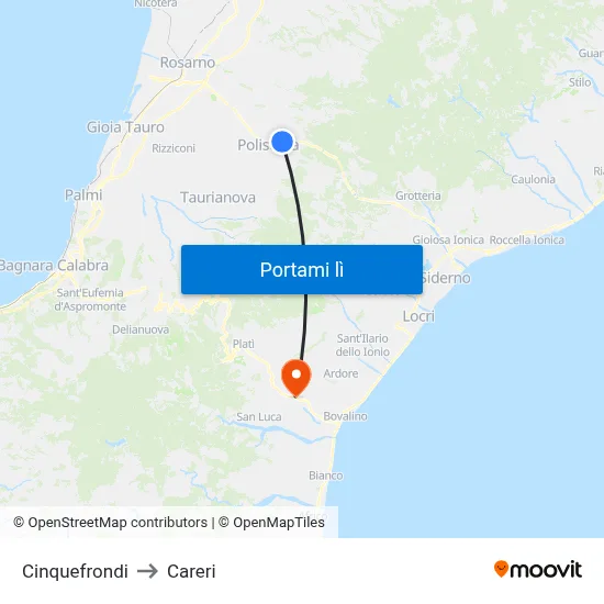 Cinquefrondi to Careri map
