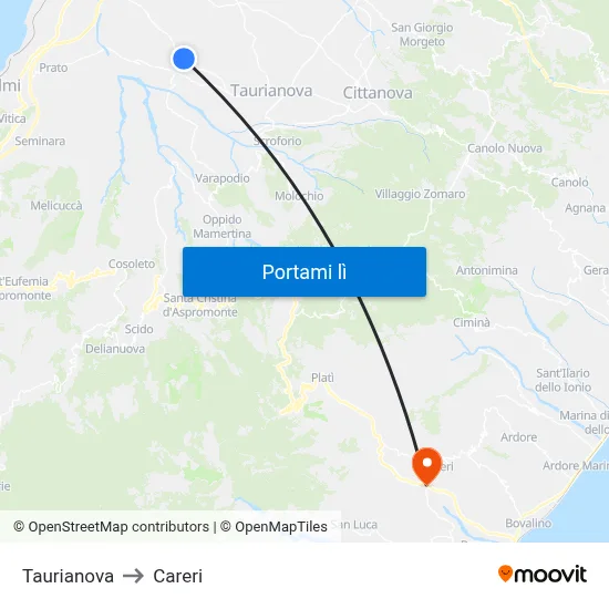 Taurianova to Careri map