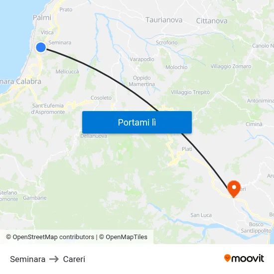 Seminara to Careri map