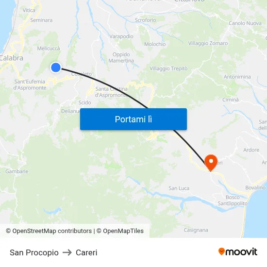 San Procopio to Careri map