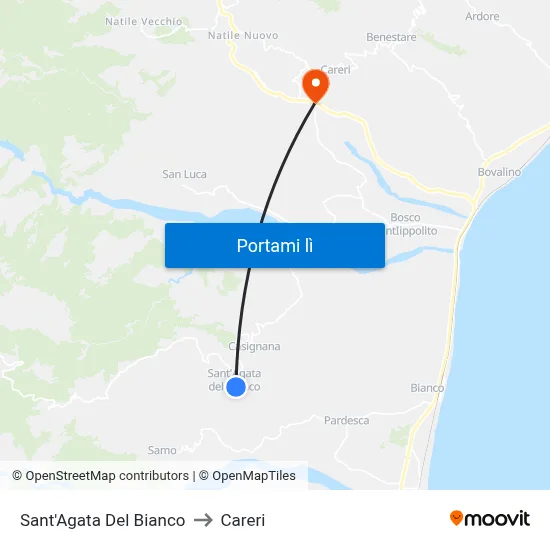 Sant'Agata Del Bianco to Careri map